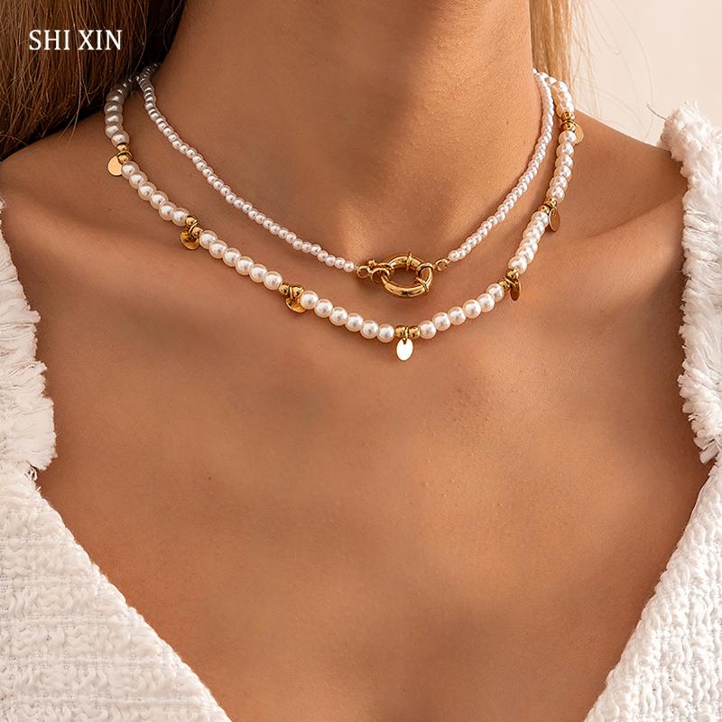 Pendant Necklaces SHIXIN 2Pcs/Set Bohemian Imitation Pearl Choker Collar Vintage Sequin Tassel For Women Jewelry Gifts
Pendant Necklaces SHIXIN 2Pcs/Set Bohemian Imitation Pearl Choker Collar Vintage Sequin Tassel For Women Jewelry Gifts