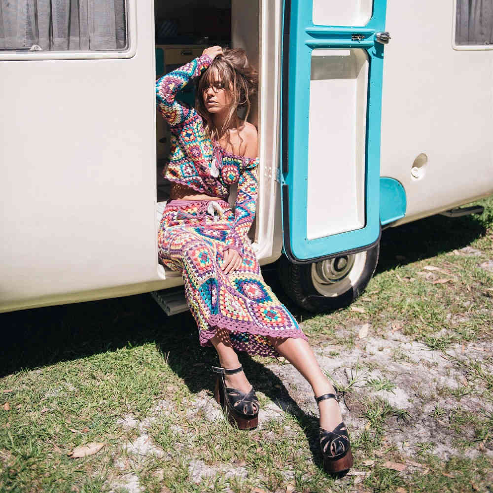 Sexy Bikini Cover-ups Handmade Crochet Boho Off Shoulder Two-Pieces Suit Maxi Dress Vintage Women Beach Cover up Chic Skirt A443 210420