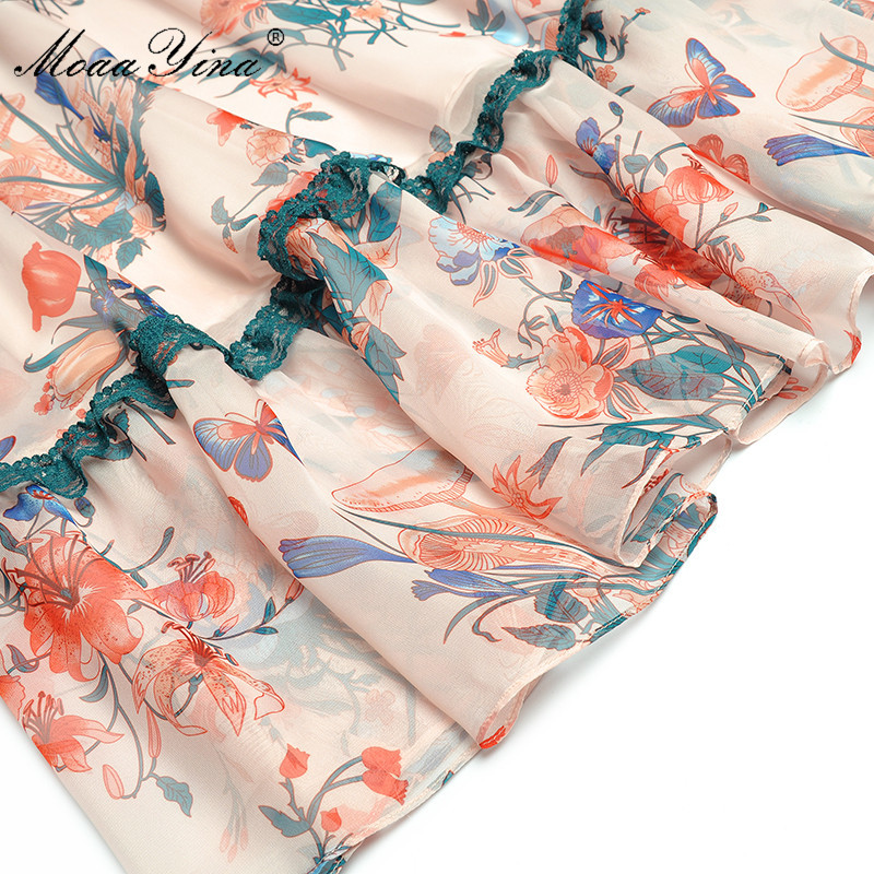 Fashion Runway dress Summer Women's Dress Butterfly Sleeve Lace Floral Print Chiffon Dresses 210524