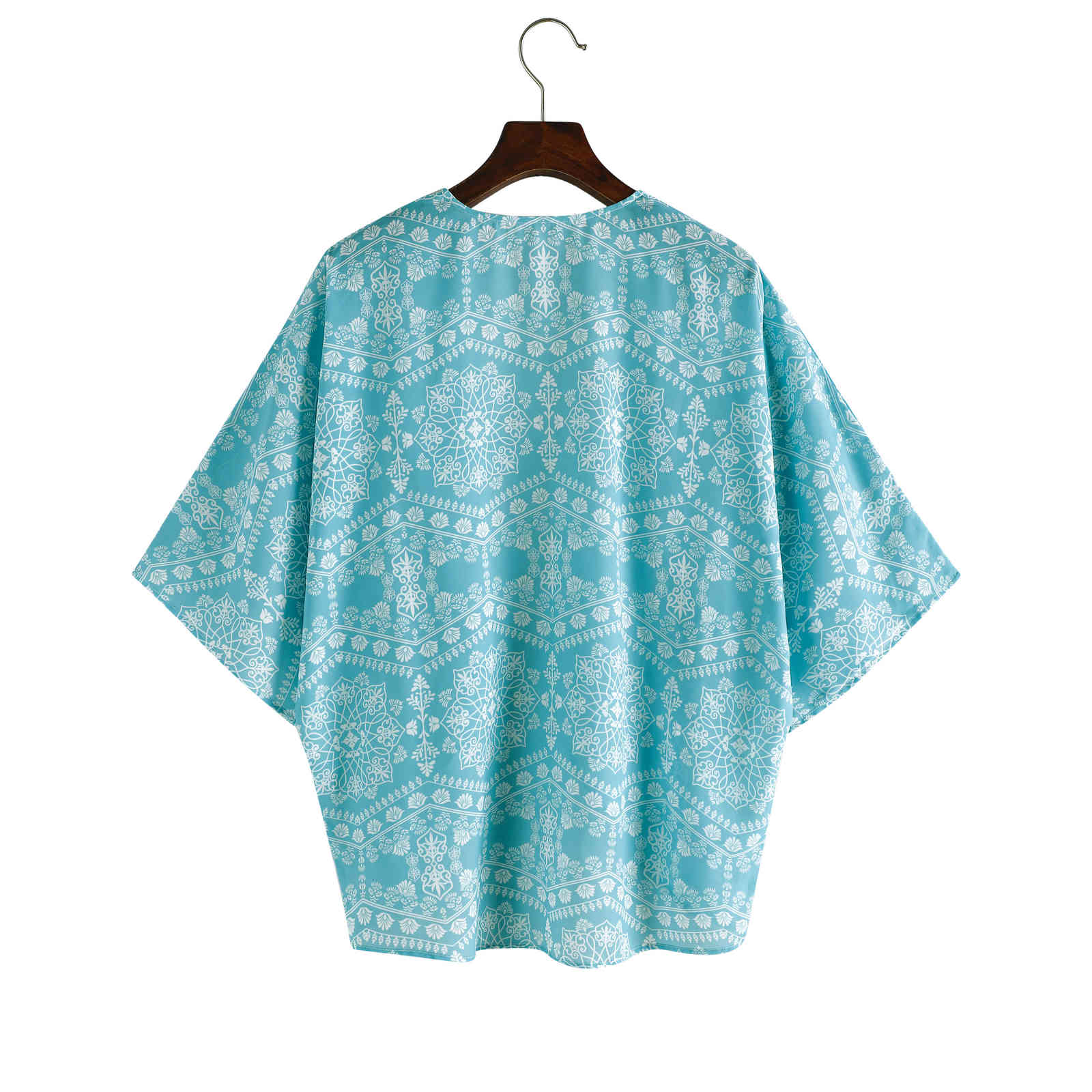 Blue Boho Print Chiffon Bathing Suit Cover-ups Plus Size Beach Wear Short Kimono Dress Women Summer Swimsuit Cover Up A824 210420