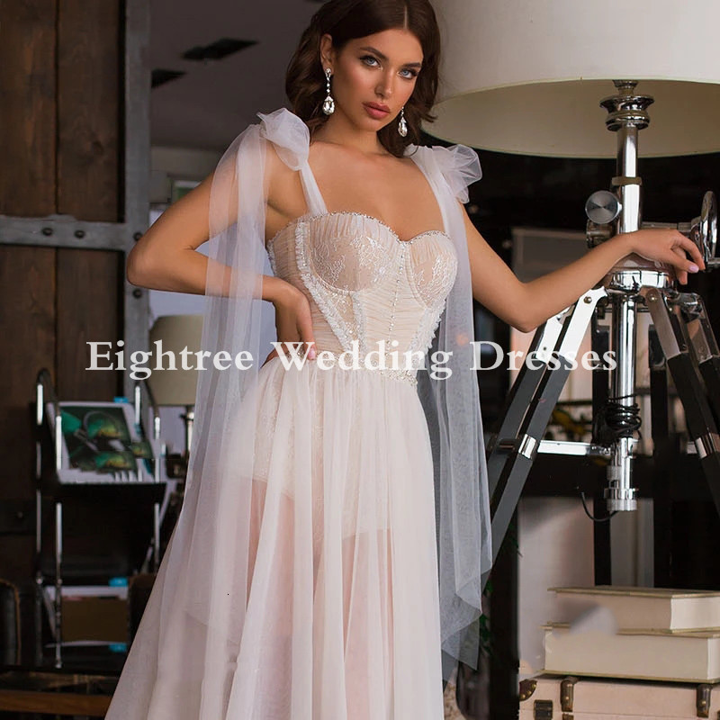 Eightree Sweetheart Wedding Dress Romantic Sleeveless 2021 Beaded A-Line Bridal Gown Beach Princess Plus Size Vestido de Noiva