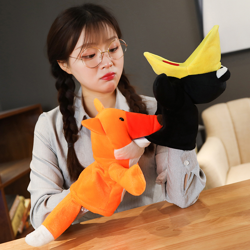 Cute soft animal psh toys cartoon fox crow stuffed hand puppets for kids pretend toys creative activity props284h