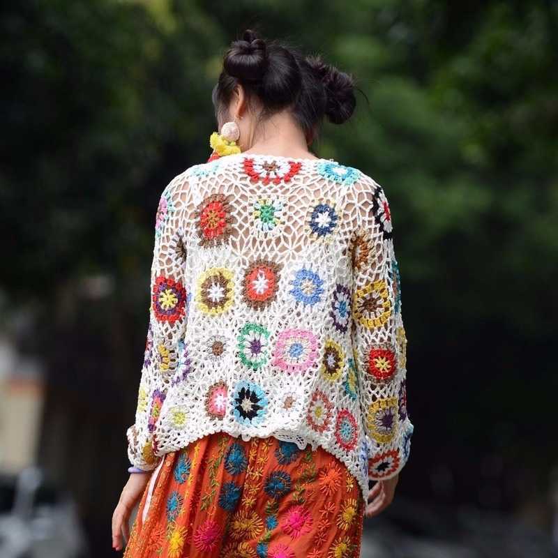 Hollow crochet sweater jacket spring and autumn fashion women's loose ethnic style cardigan casual 210914