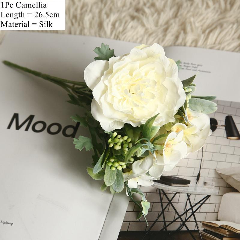 LuanQI Camellia Artificial Flowers Hydrangea Silk Peony Bouquet Fake Flower DIY Rose Wedding Supply Bride Holding Decor For Home Decorative