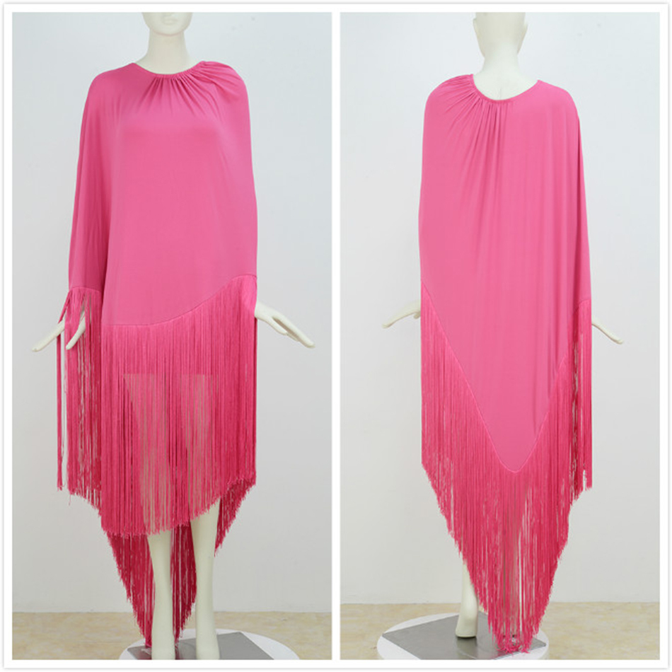 Free Chic Women Loose Dress Elegant O-Neck Spaghetti Strap Bodycon & Tassel Cloak Long Top Two Piece Set 210524