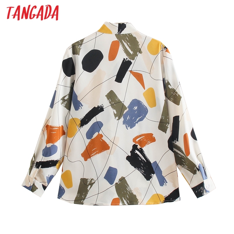 Women Fashion Print Chiffon Shirt Blouses Vintage Long Sleeve Button-up Female Shirts Blusas Chic Tops BE501 210416