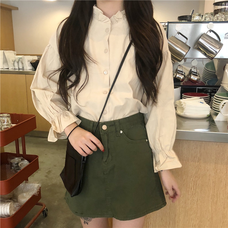 All-match Women Stylish Autumn White Solid Blouse Shirt Korean Style Long Sleeve Kawaii Casual Tops 11359 210508