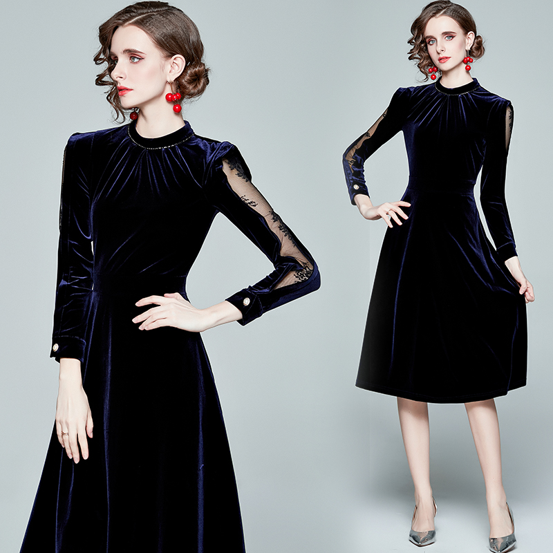 Luxury Fashion Runway Blue Velour Dress 2021 Ladies Designer Long Sleeve Mock Neck Lace Patchwork Office Holiday Prom Slim A-Line Dresses Autumn Winter Women Clothes, 04
Luxury Fashion Runway Blue Velour Dress 2021 Ladies Designer Long Sleeve Mock Neck Lace Patchwork Office Holiday Prom Slim A-Line Dresses Autumn Winter Women Clothes, 04