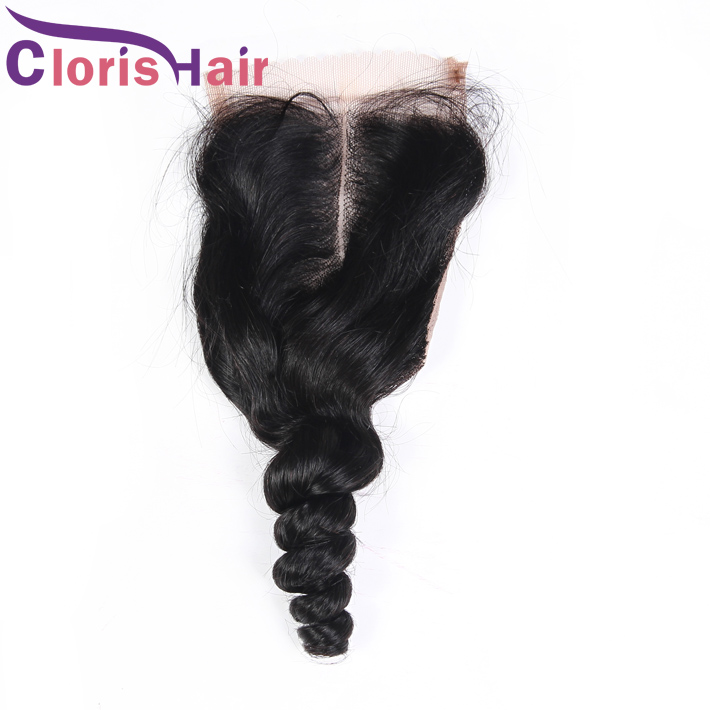 Exquisite Hand Tied Loose Wave Human Hair Closure 4x4 Swiss Lace Peruvian Virgin Curly T Part Top Closures Piece With Natural Hairline от DHgate WW