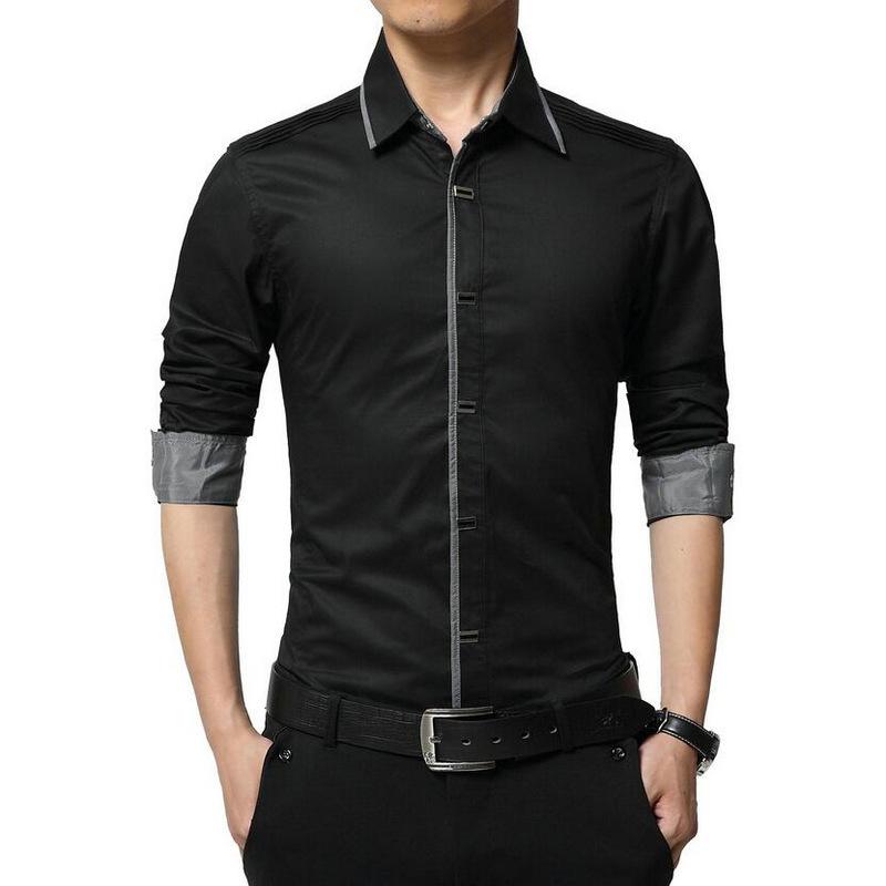 Fashion Casual Men Shirt Long Sleeve Patchwork Slim Fit 100% Cotton Mens Dress Shirts AYG184 Men's