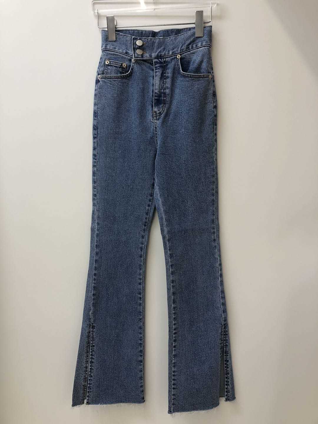 Fashion Split Bootleg Jeans For Woman High Waist Elastic Korean Denim Trousers Female Slim Wide Leg Pants Blue Bottom 210922