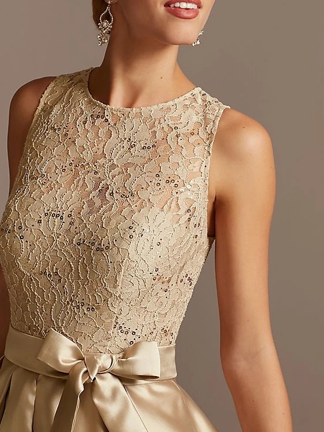 High Low Champagne Mother of the Bride Dress Bow Plus Size Elegant Vintage Top Lace Ankle Length Satin 2022 Groom Party Gown