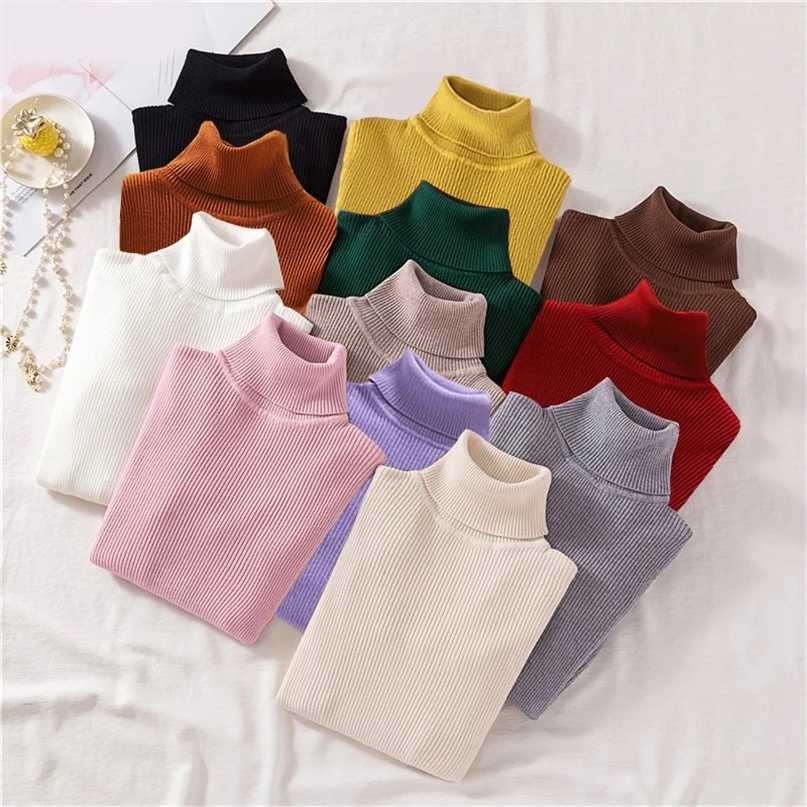 JMPRS Turtleneck Women Knitted Pullovers Sweater Fashion Autumn Winter Soft Jumper Korean Slim Long Sleeve Girls Basic Tops 211011Z
