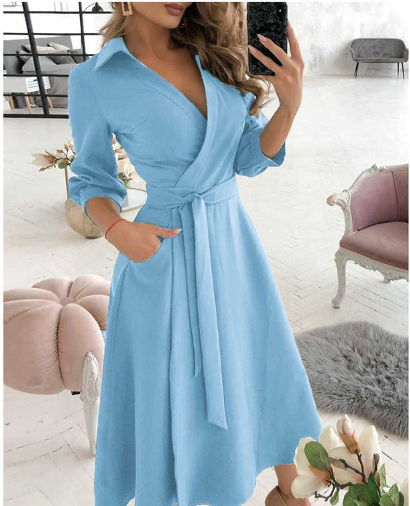 Spring and summer fashion plus size ruched dress long-sleeved V-neck print bag hip dress women's clothing dress for women 210630