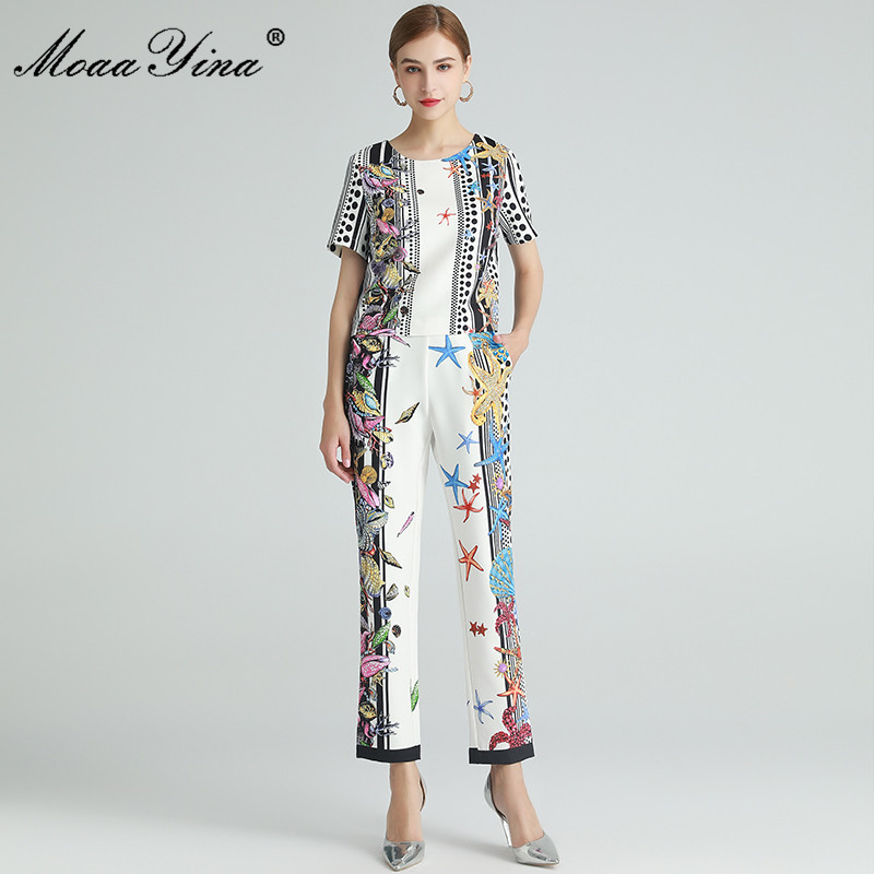 Fashion Set Summer Women's Short sleeve Beaded Conch Shell Starfish Dots Print Tops+Trousers Two-piece set 210524, Multi
Fashion Set Summer Women's Short sleeve Beaded Conch Shell Starfish Dots Print Tops+Trousers Two-piece set 210524, Multi