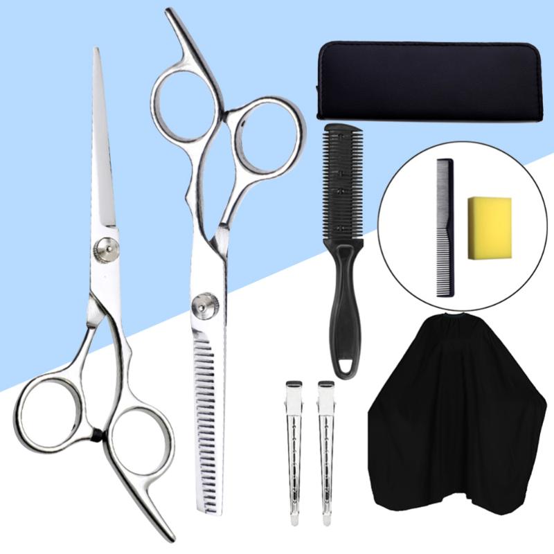 Hair Scissors 9PCS Assorted Hairdressing Tools Cutting Combs Clips Cape Kit Salon For Home Barber Shop