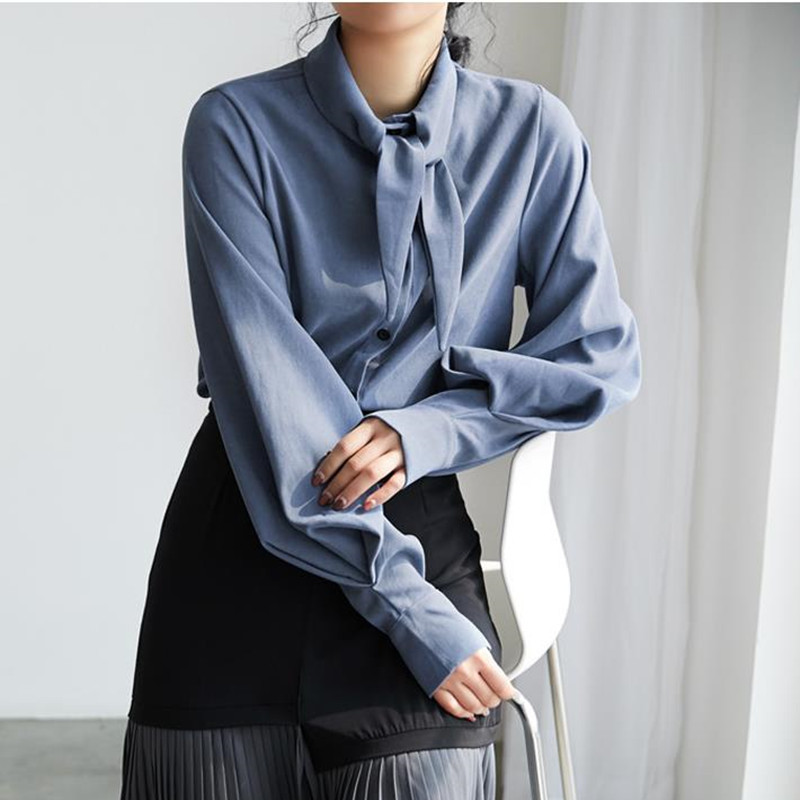 Elegant Vintage OL Shirts Spring Autumn Solid Lantern Sleeve Women Loose Blouses Tops Plus Size 210421