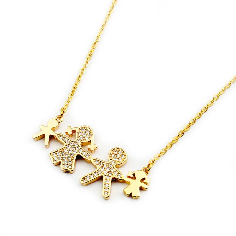 

Pendant Necklaces Dad Mom & Boy Girl Babies Crystal Choker Necklace Jewelry Gold Color Ketting CZ Family Members Gifts For Women