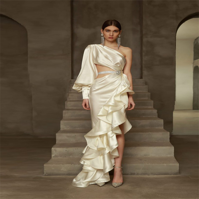 Graceful Evening Dresses One Shoulder Beads Sash Prom Gown Custom Made Formal Party Tiered Ruffles Side Split Vestido de novia, Dark green
Graceful Evening Dresses One Shoulder Beads Sash Prom Gown Custom Made Formal Party Tiered Ruffles Side Split Vestido de novia, Dark green