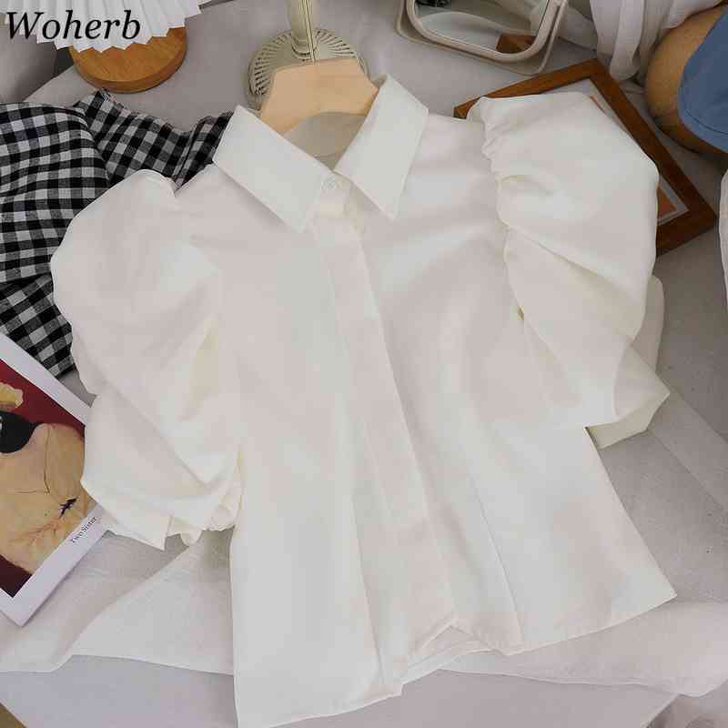 Vintage Ruffles Women Blouse Turn Down Collar Butterfly Short Sleeve Loose Shirts Elegant Chiffon Single Breasted Tops 210422