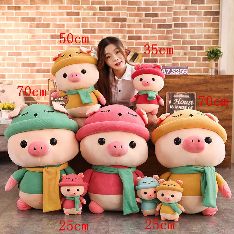 25 35 50cm Cute Scarf Pig Plush Toys Colorful Pig with Clothes Stuffed Cute Pig Plush Toys for Children Kids Appease Doll Gift Q0727