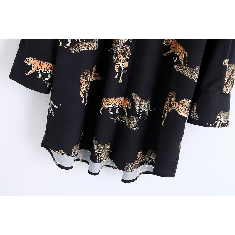 Loose Long Women Shirt Autumn Fashion Tiger and Leopard Prints Long Sleeve Modern Girl Casual Animal Shirts 210602
