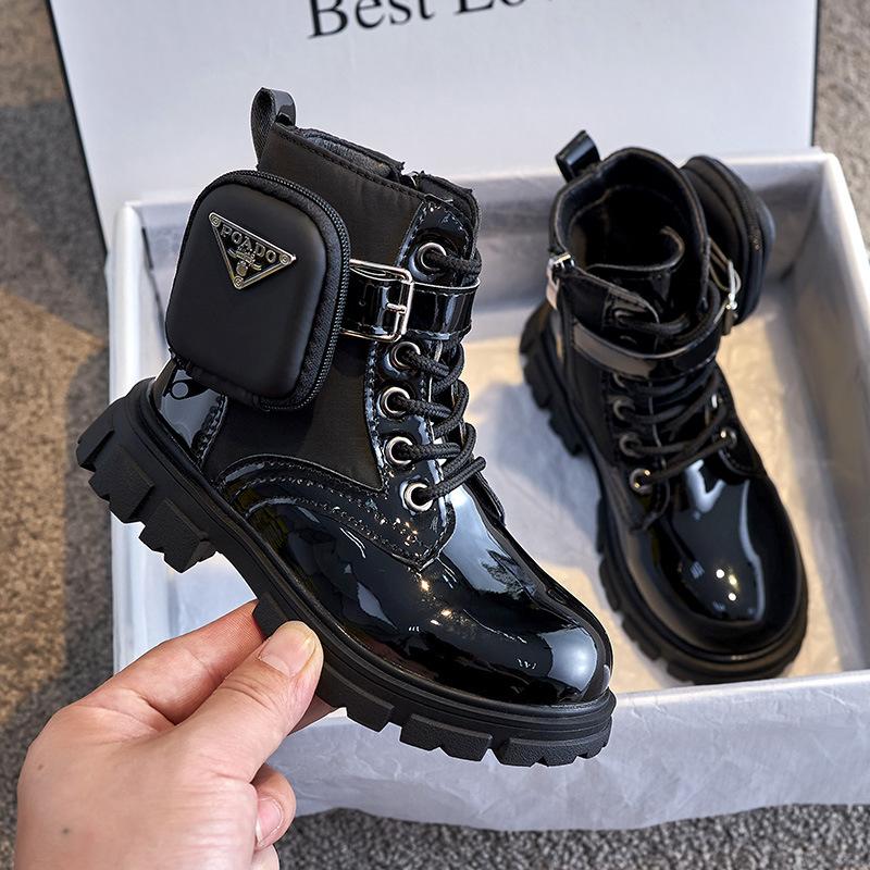 Boots Girls 2021 Autumn Fashion Black British Style Ankle Kids PU Leather Tide Children Winter Shoes Plus Velvet от DHgate WW