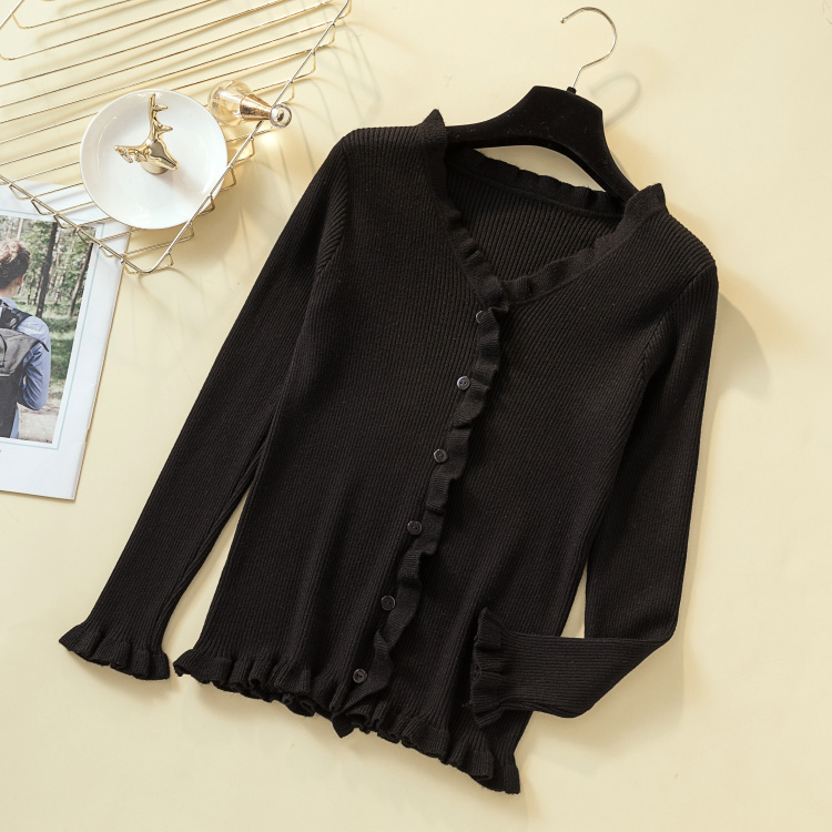 Lotus Edge Knitted Sweaters bottoming shirt Fashion lotus leaf sleeve knited cardigan office lady solid 7252 50 210427