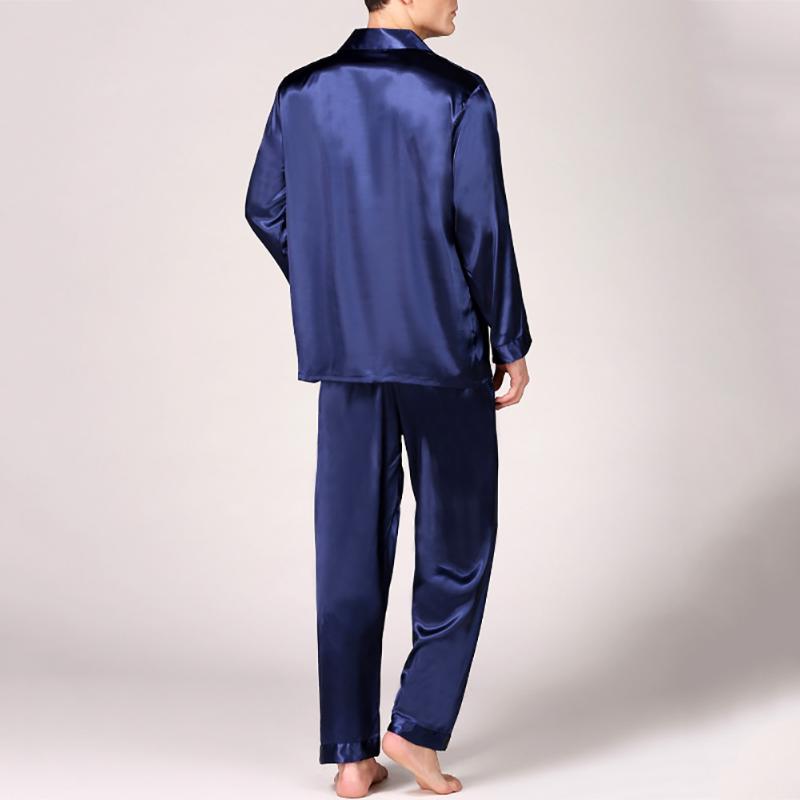 Summer Mens Pajama Set Imitation Silk Pajamas Men Sleepwear Print Shirt Long Sleeve Top Pants Sexy Nightwea Men's