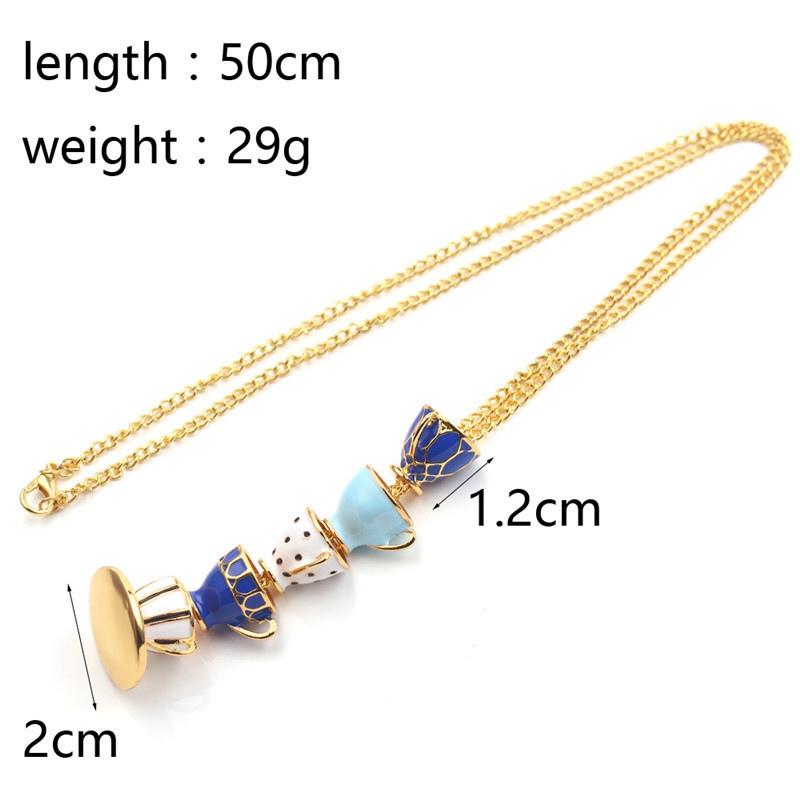 Pendant Necklaces Boho Hand Made Tea Cup Necklace Woman Collier Sweater Chain Clothing Accessories Long Enamel Collane Jewelry
