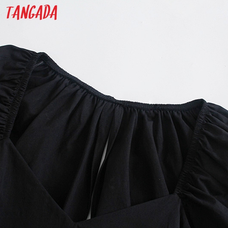 Women Retro Black Backless Crop Puff Short Sleeve Summer Chic Female Slim Shirt Tops 4N16 210416