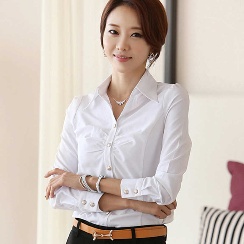 Korean Women Shirts Office Lady V Neck White Woman Chiffon Blouse Basic Blusas Mujer De Moda 210531