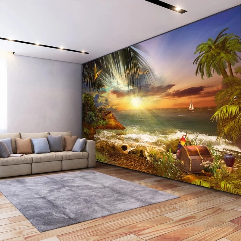 Custom 3D Wallpaper Painting Island Beach Seascape Tree Photo Mural For Living Room Bedroom Decoration