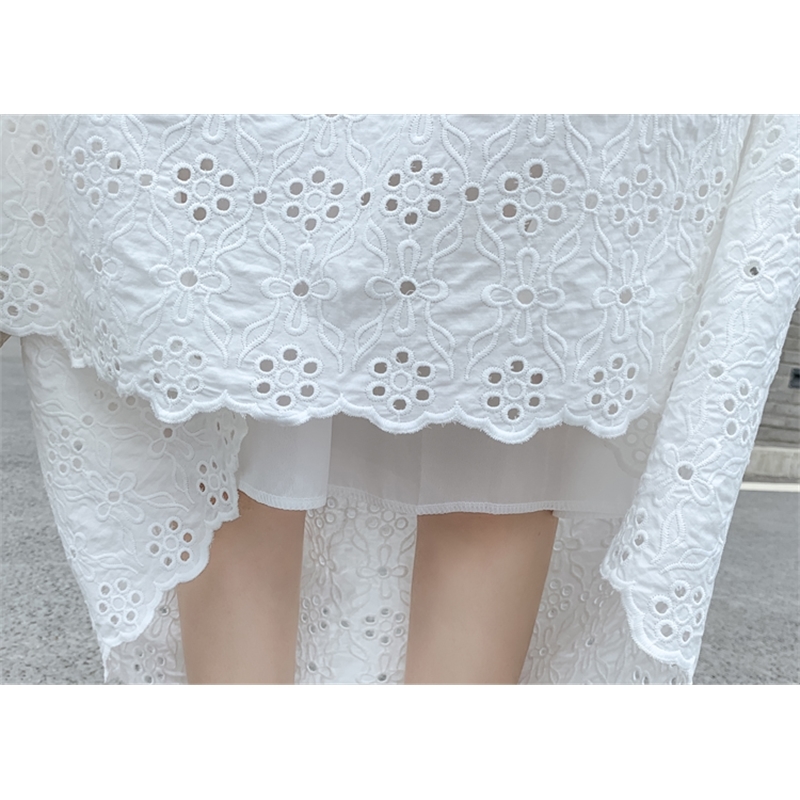 Woman High Waist Fashion Mid-Length Elegant Flower Embroidery Hollow Out Lace Skirts Summer Faldas 210520