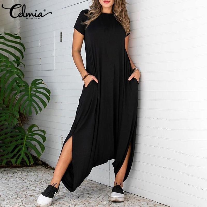 2021 Summer Women Short sleeve Irregular Jumpsuits Celmia O Neck Loose Long Palazzo Rompers Casual Baggy Solid Playsuits Pockets, Black
2021 Summer Women Short sleeve Irregular Jumpsuits Celmia O Neck Loose Long Palazzo Rompers Casual Baggy Solid Playsuits Pockets, Black