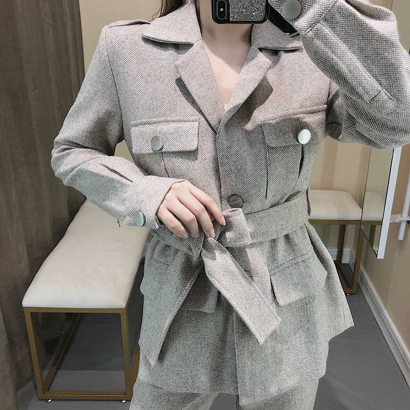 Korea Solid Color Single-breasted Woman Coat Straight Trousers Ladies Office Suit Simple Fashion Autumn Winter B519 210603