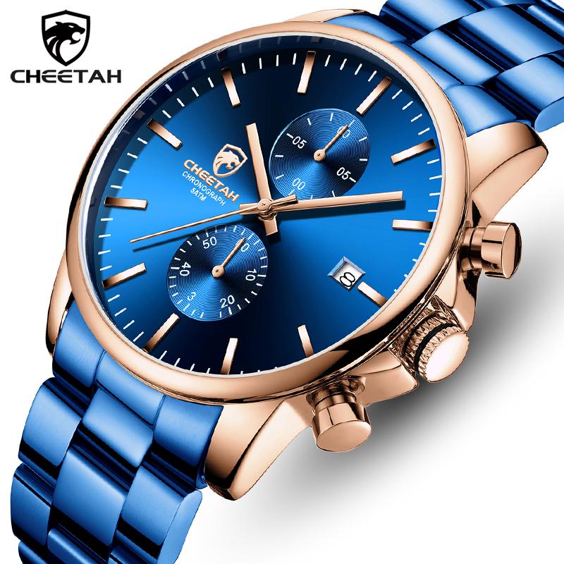 Armbanduhren Herrenuhr CHEETAH 2021 Herrenmode Quarzuhren Luxus Gold Blau Edelstahl Chronograph Armbanduhr Relogio Masculino