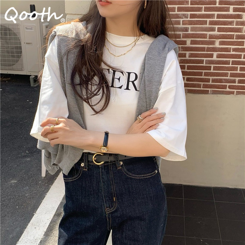 Qooth Letter Printing O-Neck Short-Sleeved T-Shirt Womens Summer Loose Thin T-shirt Female All-Match Fashion Cool Top QT604 210518, White
Qooth Letter Printing O-Neck Short-Sleeved T-Shirt Womens Summer Loose Thin T-shirt Female All-Match Fashion Cool Top QT604 210518, White