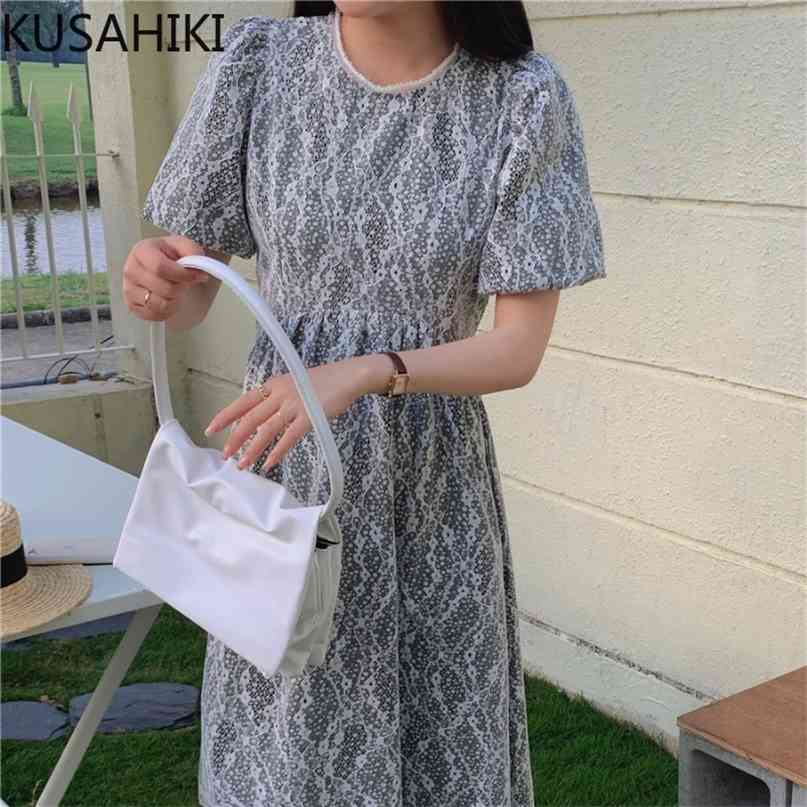 Floral Lace Dresses Korean Puff Sleeve O-neck Women Dress Summer Slim High Waist A-line Vestido Feminimo 6H725 210603, Gray
Floral Lace Dresses Korean Puff Sleeve O-neck Women Dress Summer Slim High Waist A-line Vestido Feminimo 6H725 210603, Gray