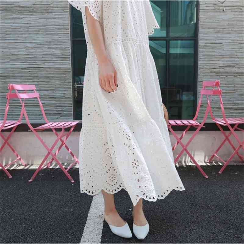 Hollow Out Lace Dress Summer Elegant Beach Female with Spaghetti Strap Vest+Summer es Two Piece Set 210519