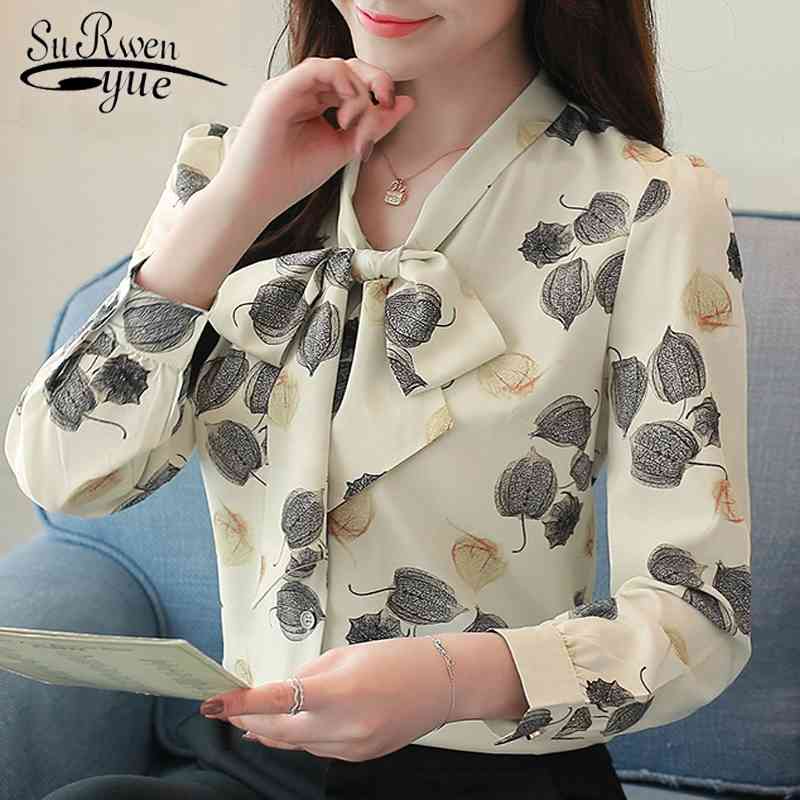 Fashion Women Blouses Plus Size Print Chiffon Blouse Shirt Office Work Long Sleeve Shirts s Tops And 1059 60 210508