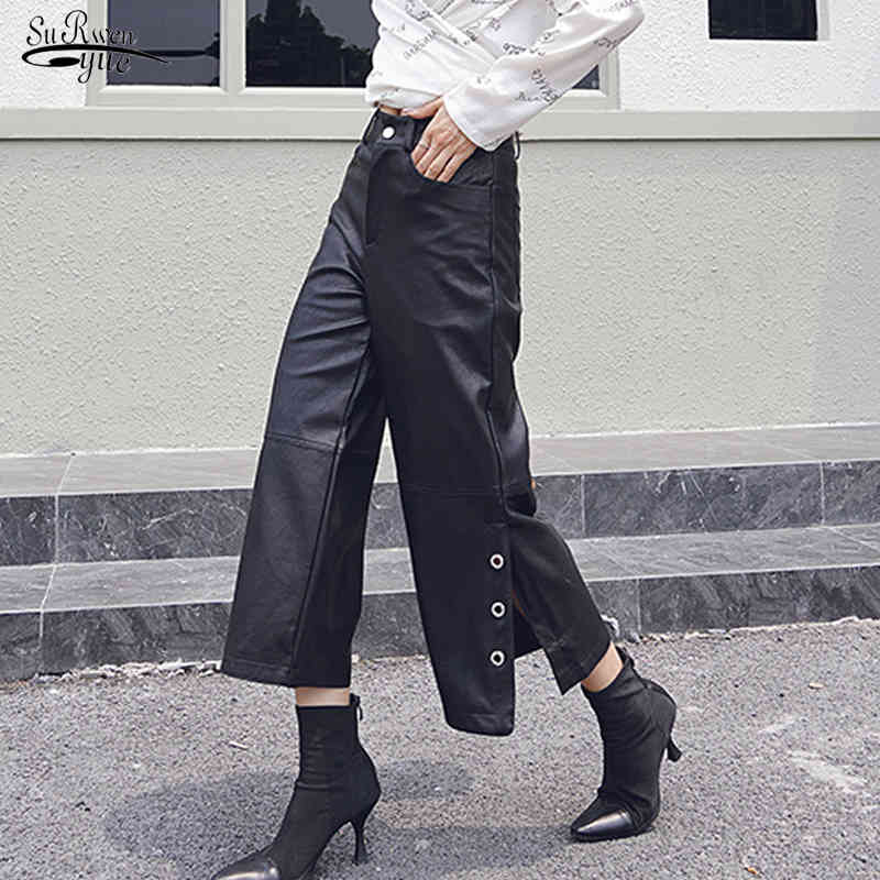 Autumn Mid Waist Capris Casual Straight Pants British Style Women' PU Leather Locomotive Overalls Pantalon Femme 12548 210521, Black
Autumn Mid Waist Capris Casual Straight Pants British Style Women' PU Leather Locomotive Overalls Pantalon Femme 12548 210521, Black