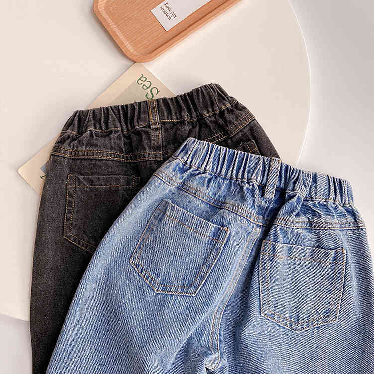 Autumn boys girls loose straight jeans 1-7 years children fashion wide leg Hem denim pants 210508