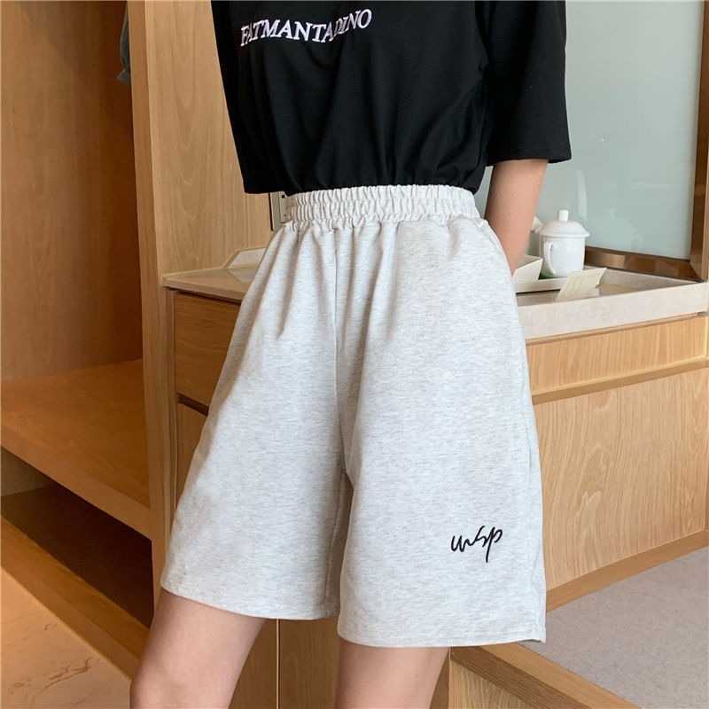 Shorts Women Summer Loose 3XL Solid Embroidery BF Wide-leg Knee-length Harajuku Casual Simple Ins Trendy All-match Students Chic 210714