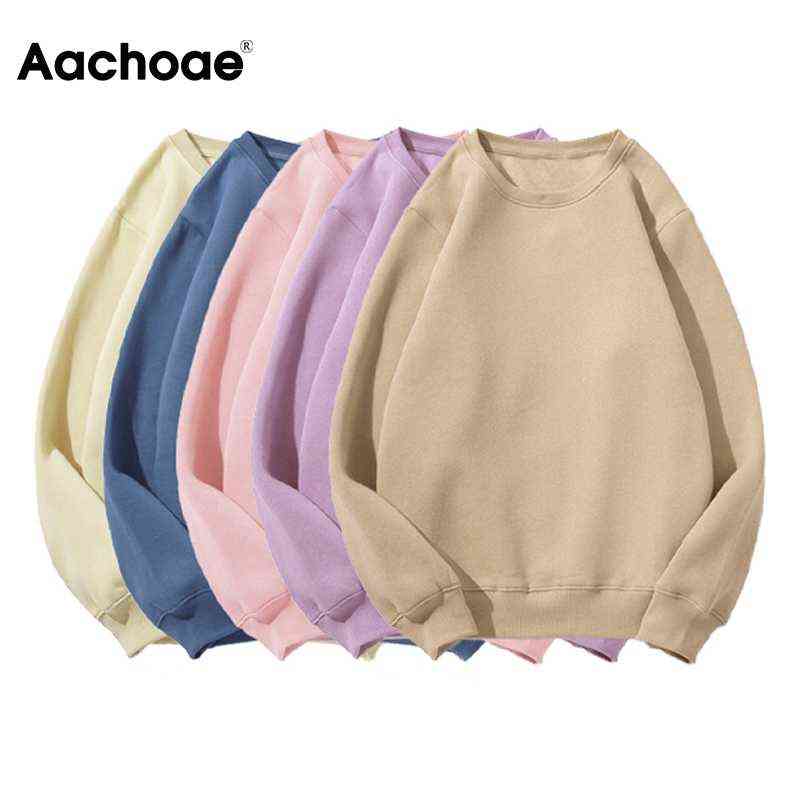 Aachoae Casual Solid Hooded Hoodies Women Batwing Long Sleeve Plus Size Sweatshirts Autumn Pullover Pure Fashion Tops Sudaderas 211109