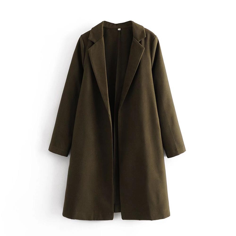 Winter Woolen Blends Mid Long Coat Women NO buttons Sleeve OL Trench Slim fit Outerwear 210429
