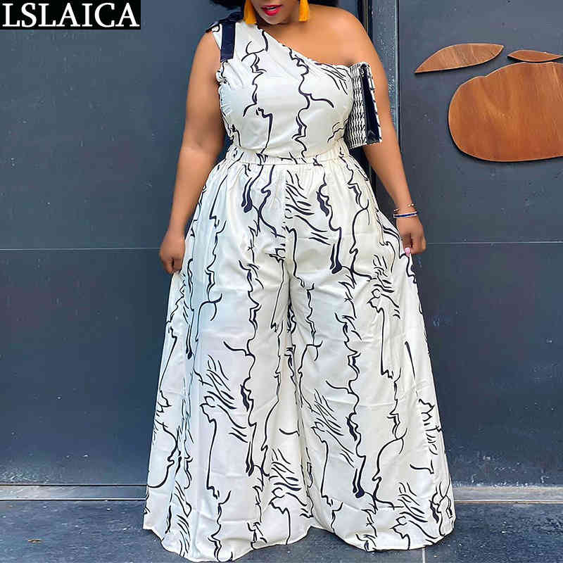 women two piece outfits one shoulder sleeveless top Wide leg pants set oversize plus size tracksuit streetwear 210520, White
women two piece outfits one shoulder sleeveless top Wide leg pants set oversize plus size tracksuit streetwear 210520, White