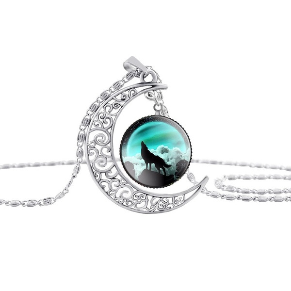 Wolf Glass Cabochon Moon Time Gemstone Necklace Chains Silver Animal Models pendant necklaces Fashion Jewelry for Women Gifts
Wolf Glass Cabochon Moon Time Gemstone Necklace Chains Silver Animal Models pendant necklaces Fashion Jewelry for Women Gifts