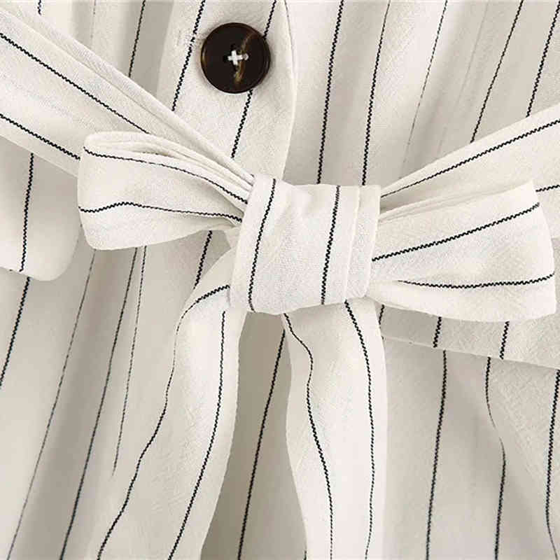 women casual striped long blazer with blet female summer fashion short sleeve single button jacket outwear blazers 210421