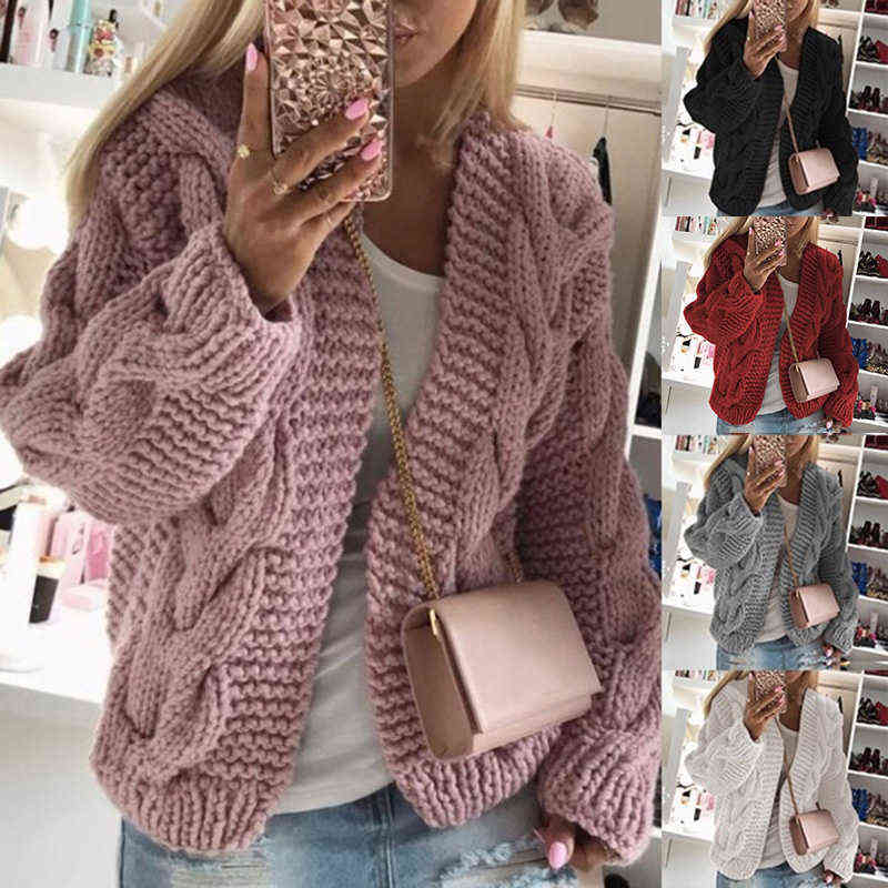 Fitshinling Vintage Twist Cardigan Women Sweater Knitwear Autumn Winter Open Stitch Top Solid Slim Long Sleeve Cardigans 211109